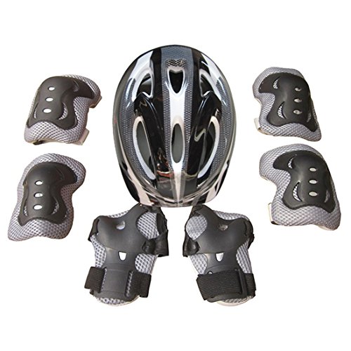 Vicoki Set de Protection Garçons, Casque de Roller en Ligne Vélo Hoverboard Skateboard Trotinette pour Enfants 5-12 Ans, Poignet + Coudières + Genouillères