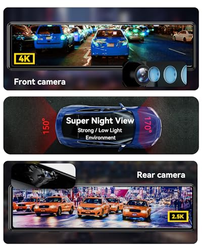 Image of REDTIGER T27 Mirror Dash Cam,Front and Rear Mirror Camera with 4K+2.5K,11 Inches UHD Touch Screen Rearview Mirror for Car,32GB Card Included,GPS,Night View,Parking Mode