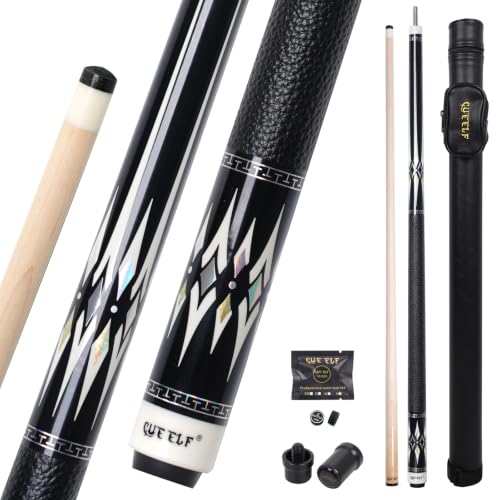 CUEELF 2-Piece Professional Pool Cue Set 58" Low Deflection Shaft Pool Cue with 12.5mm Tip Pool Stick Featuring Premium Leather Grip (WD-CA23-09, 20 oz)