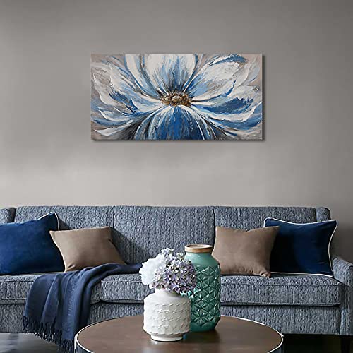 Image of Flower Canvas Wall Art for Living Room Large White Blue Flower Picture Giclee Print Painting Wall Decor Framed Artwork Ready to Hang for Home Bedroom Wall Decoration Size 20x40