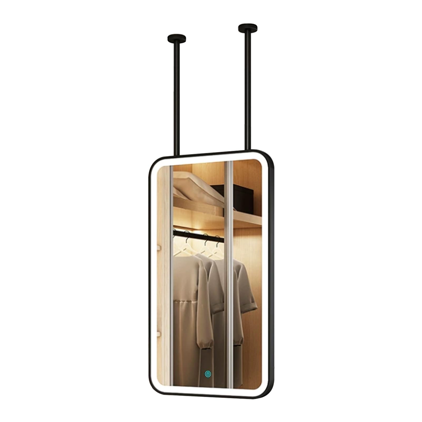 FGXHHS Ceiling Hanging Mirrors｜Suspended LED Metal Frame Illuminated Vanity Makeup Mirrors Wall Mounted Light Up for Entrance Cloakroom(40cmx60cm)