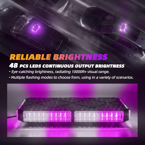Image of 12 Inch Roof Top Funeral Escort Beacon Emergency Strobe Lights w /Magnetic Base, Mini LED Warning Traffic Hazard Light Bar for Funeral Escort Vehicles Trucks (Purple /White)