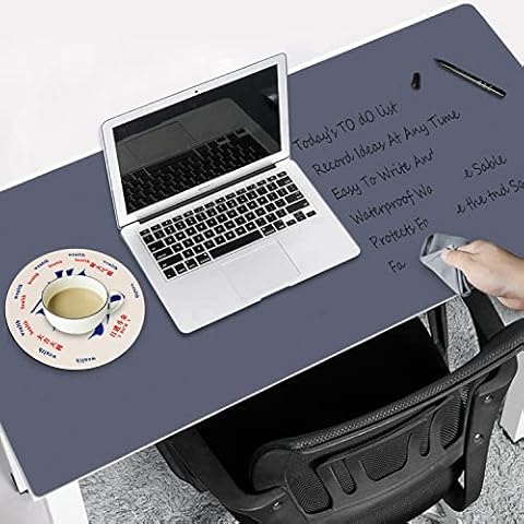 Magnetic Wipe Clean Desk Mat with Extra Mouse Mat, 80 x 40 cm, PVC Desk Mat, Erasable Mouse Mat, Desk Mat, Large Table Mat for Office/Gaming/Decor, Dark Grey Cover