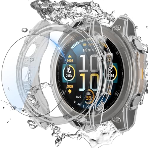 Rc-Z Screen Protector Case Compatible for Garmin Fenix 8 47 mm Watch Cover, Anti-Scratch Bumper Frame TPU Protective Case & Tempered Glass Film for Garmin Fenix 8 47mm Smartwatch, Clear