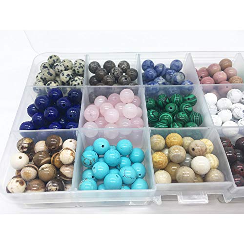8mm Natural Round Stone Beads Genuine Real Stone Beading Loose Gemstone Hole Size 1mm DIY Smooth Beads for Bracelet Necklace Earrings Jewelry Making (15 Material-1, 8mm)
