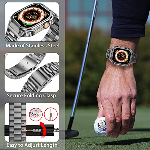 Image of MioHHR Stainless Steel Band and Case Compatible with Apple Watch Band 49mm | Men Metal Protective Bumper Cover with Straps for iWatch 49mm Series Ultra 3, Ultra 2, Ultra, Space Gray