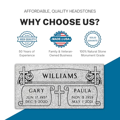 Image of Companion Flat Headstone Grave Marker - 24 x 12 x 4 inch- Gray Granite Headstone for Grave, Cemetery or Garden - Solid Natural Stone, Tombstone, Grave Stone with engraving