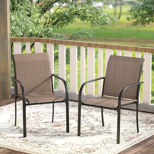 Image of DIFY Patio Chairs Set of 6, Stackable Textilene Outdoor Dining Chairs with Metal Frame, All Weather Outdoor Chairs Set for Backyard Garden Deck Poolside, Brown