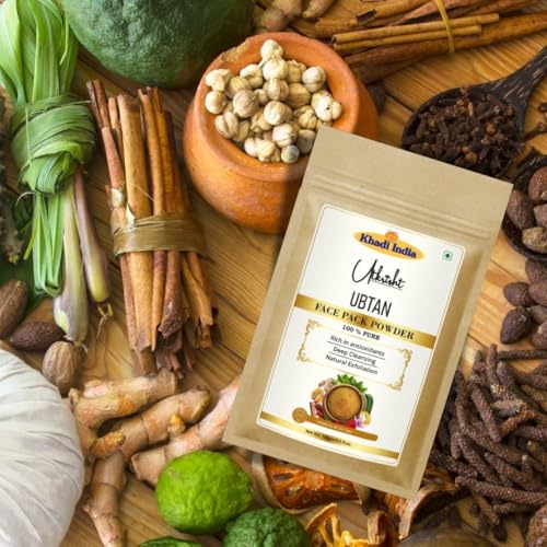 Image of Khadi Ubtan Face Pack Powder 100g | For Breakouts, Tanning & Glowing Skin | With Turmeric, Besan, Rose Water & Sandalwood Powder | Removes Dirt & Impurities | Face Pack for Men & Women