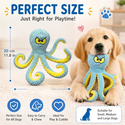 Image of MAXBECK Interactive Octopus Dog Toy, Plush Dog Toy with Crinkle Paper & Squeaker, Tug of War Dog Toy for Small Medium Large Dogs, Soft Dog Chew Toy for Indoor Play, Puppy Training (H-Octopus-Green)