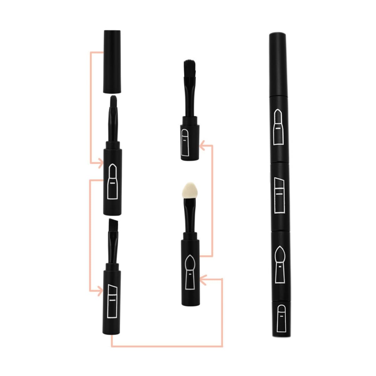 Housoutil 4-in-1 Detachable Lip Brush Set Multifunctional Eye Shadow Eyebrow Makeup Brush Portable Travel Makeup Tools Black