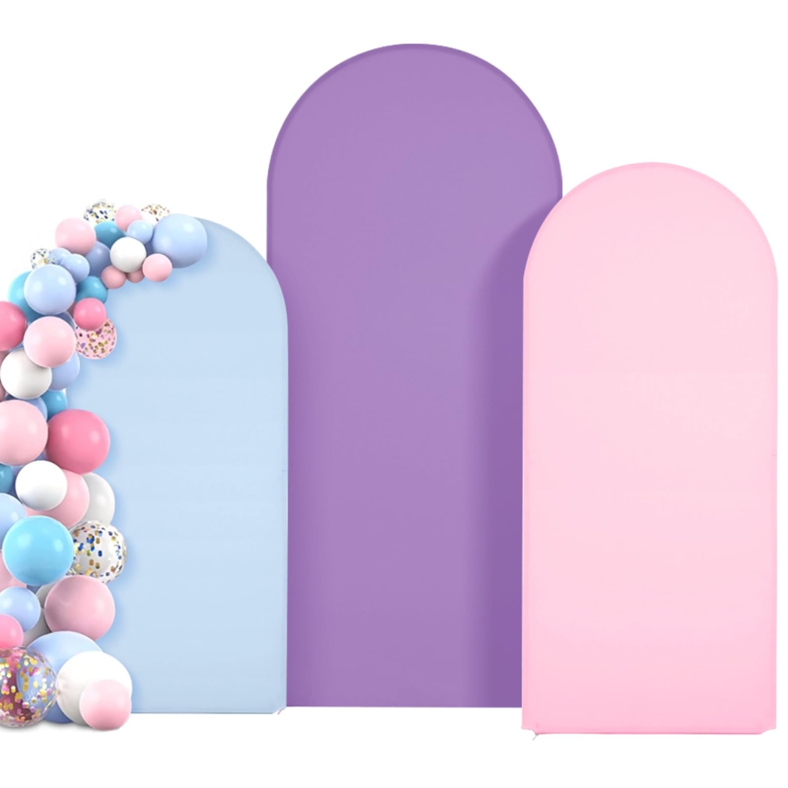 3-Pack Stretchy Arch Covers (4ft, 5ft, 6ft) - Wedding & Party Arch Cover Backdrop Fabric with Elastic Fitted Round Top Arched Stand for Birthdays,