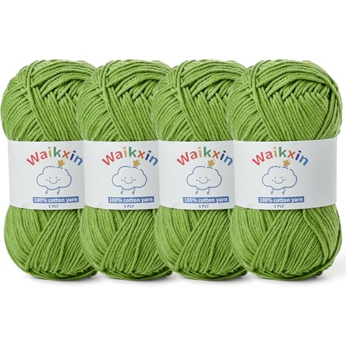 Image of Cotton Yarn for Crocheting - 524.9yds / 7.05oz Baby Yarn for Crocheting Soft - 100% Milk Cotton Yarn 5 Ply Crochet Amigurumi Yarn for Crafts&Puzzle /Socks /Hats(4 Grass Green)