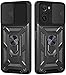 LOCLOUD Coque pour Xiaomi Poco F3 / Mi 11i 5G, Protection de la Caméra Étui avec Lentille Coulissante Couverture et Support à Bague Étui de PC Dur et TPU Silicone Antichoc Anti-Rayures – Noir