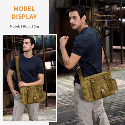 HUNTVP Taktisch Schultertasche Militär Crossbody Bag Sling Tasche Wasserabweisend Umhängetasche Messengerbag Aktentasche mit Verstellbar Schultergurt Outdoor,Braun