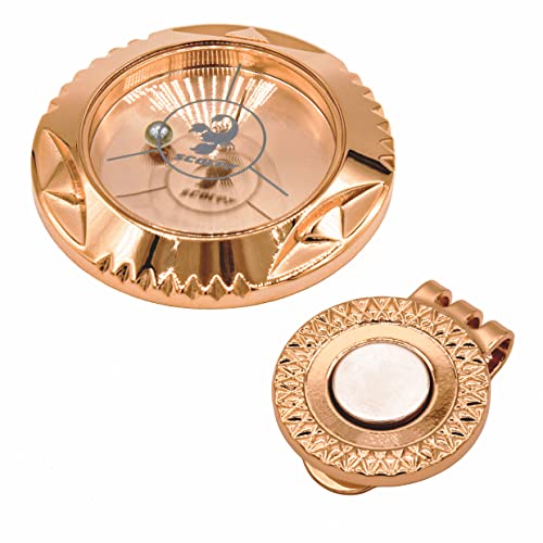 スコルピボールマーカー 水平器 名前入れ イニシャル 刻印 キラキラ マグネット 磁石 おしゃれ プレゼント ギフト ゴルフコンペ 景品 ゴルフ用品 (Polaris 桜ゴールド 刻印有り)