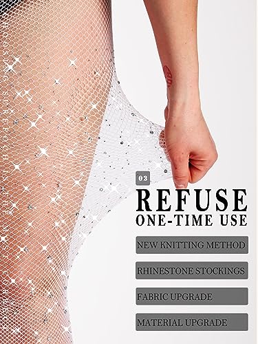 Image of SUREPOCH Powerhouse Sturdy Radiant Rhinestone Fishnet Stockings, Plus Size Tights Club Outfits for Women