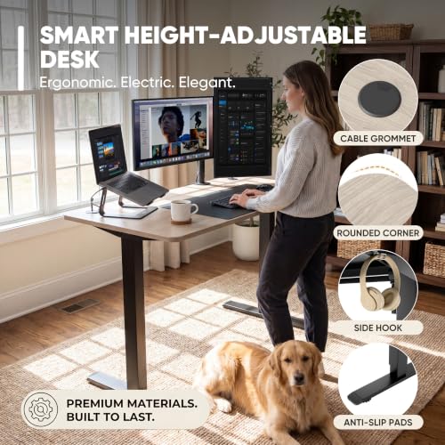 Image of Furmax Electric Height Adjustable Standing Desk Large 48 x 24 Inches Sit Stand up Desk Home Office Computer Desk Memory Preset with T-Shaped Metal Bracket, Maple