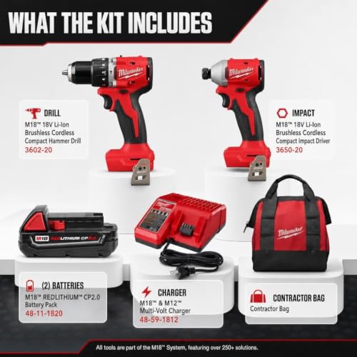 Milwaukee M18 Compact Hammer Drill/Impact Combo Kit