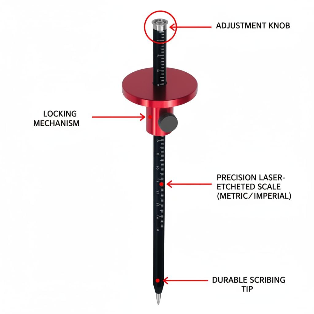 Fafeicy Wheel Marking Gauge, European Aluminum Alloy Scriber Woodworking Mortise Parallel Scribing Tool with Knurled Knob, Metric and Inch Scales — Amazon image 5