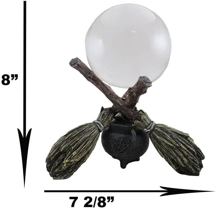 Vista 3 de Ebros Gift Wicca - Escultura decorativa de Halloween con diseño de bruja psíquica de adivinador de cristal de bruja que rasca en escobas y caldero