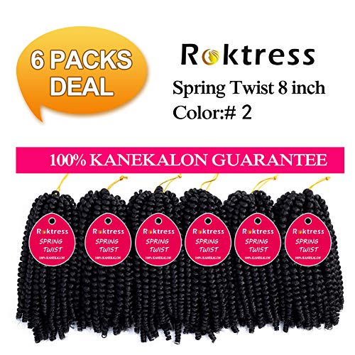 Spring Twist Crochet Braids Real Kanekalon hair 6 Pcs In packs Bomb Twist Crochet Hair Ombre Colors Synthetic Fluffy Hair Extension 8 inch (8inches, 2#)