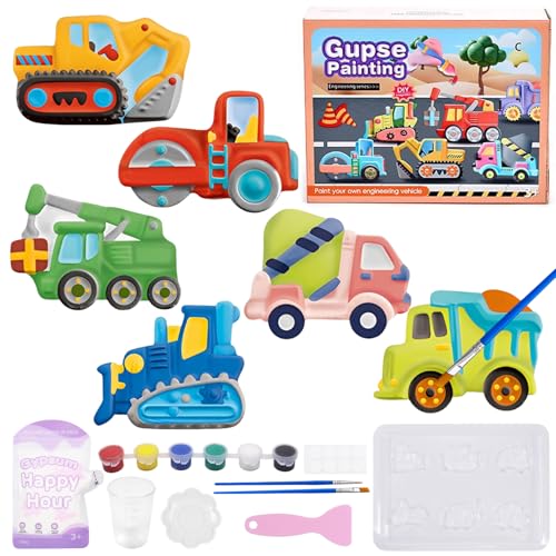 Pellinch Juego de manualidades de dinosaurio, yeso para fundir, figuras de yeso para pintar, 6 patrones, figuras de yeso DIY, moldes para yeso, moldes para yeso con polvo de yeso para fundición