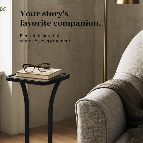 Image of Small Square Side Table, Drink Table with Weighted Base, Solid Wood & Metal Accent Table for Small Spaces, Pedestal End Table for Living Room, Bedroom, Office,Grey