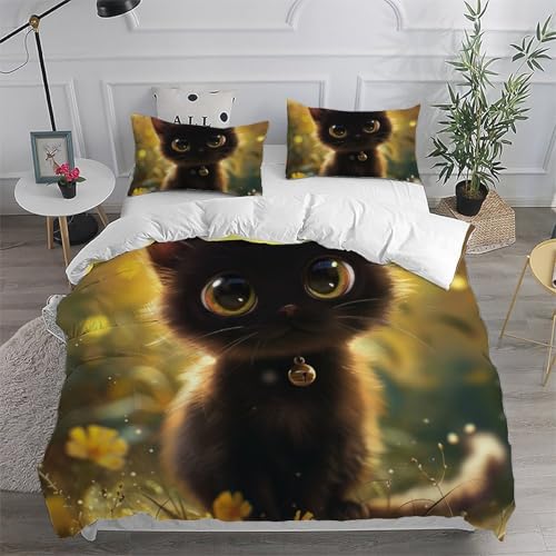 Housse de couette chat noir idéale pour la chambre d'un adolescent ou enfant