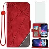 Asuwish Compatible with LG Aristo 1/Phoenix 3/K8 2017/Risio 2/Rebel 2 LTE Wallet Case and Tempered Glass Screen Protector Leather Flip Card Holder Stand Cell Phone Cover for K4/Fortune/LV3 MS210 Red