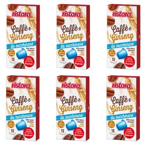 60 Capsule RISTORA Compatibili con Nespresso CAFFE e GINSENG AMARO da ZUCCHERARE Bevanda solubile - Senza Glutine -