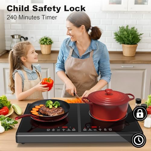 Image of VBGK Electric Cooktop, 110V 3600w Stove top, 22 inch Countertop with 9 Power Levels, LED touch control Overheat Protection, Child Safety Lock & Timer, touch control 2 burer Electric cooktop