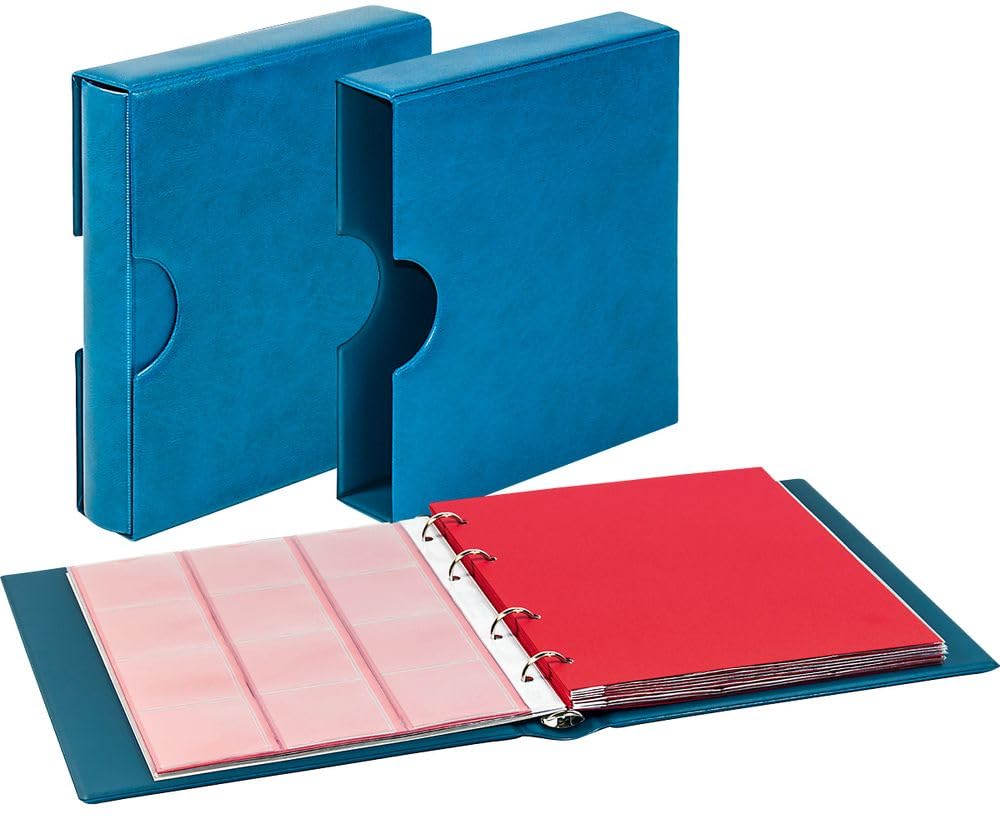 LINDNER Das Original Juego: Álbum para Monedas Karat Classic con Estuche Protector con práctica asa Medio Ovalada, en Color Azul