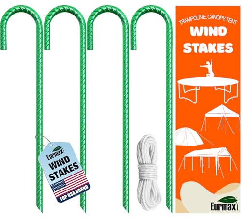 Image of Eurmax USA 4 Pack Rebar J-Shape Groud Stakes, Heavy Duty Ground Anchors, Windproof Anti-Flip Metal Tent Pegs for Trampoline,Soccer Goals, Fences and Outdoor Playsets