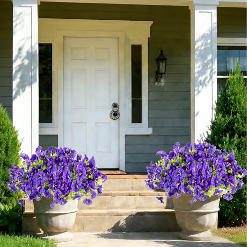 Image of 12 Bundles Artificial Flowers for Outdoors, Faux Silk Morning Glory(Purple) | Artificial Flowers UV Resistant Fake Eucalyptus Plants for Spring Summer Garden Patio Home Decor