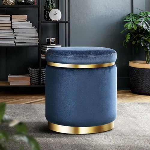 Image of Paamwood Velvet Sitting Stool - Luxurious Ottoman Footrest for Bedroom & Living Room, Wooden Sofa Side Stool, Makeup Chair, Pouf for Home & Office Decoration (Blue Pack of 6)