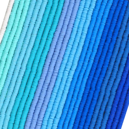 JMUQ 28 Strands Blue Clay Beads Bracelet Making Kit Friendship Preppy Flat Polymer Clay Heishi Beads for Bracelets Jewelry Making Kit DIY Arts and Crafts Gifts