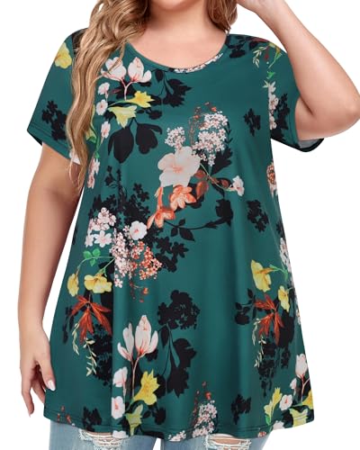 Image of JOELLYUS Plus Size Tops for Women Tunic Floral Casual Short Sleeves T Shirts Flowy Blouses 2026