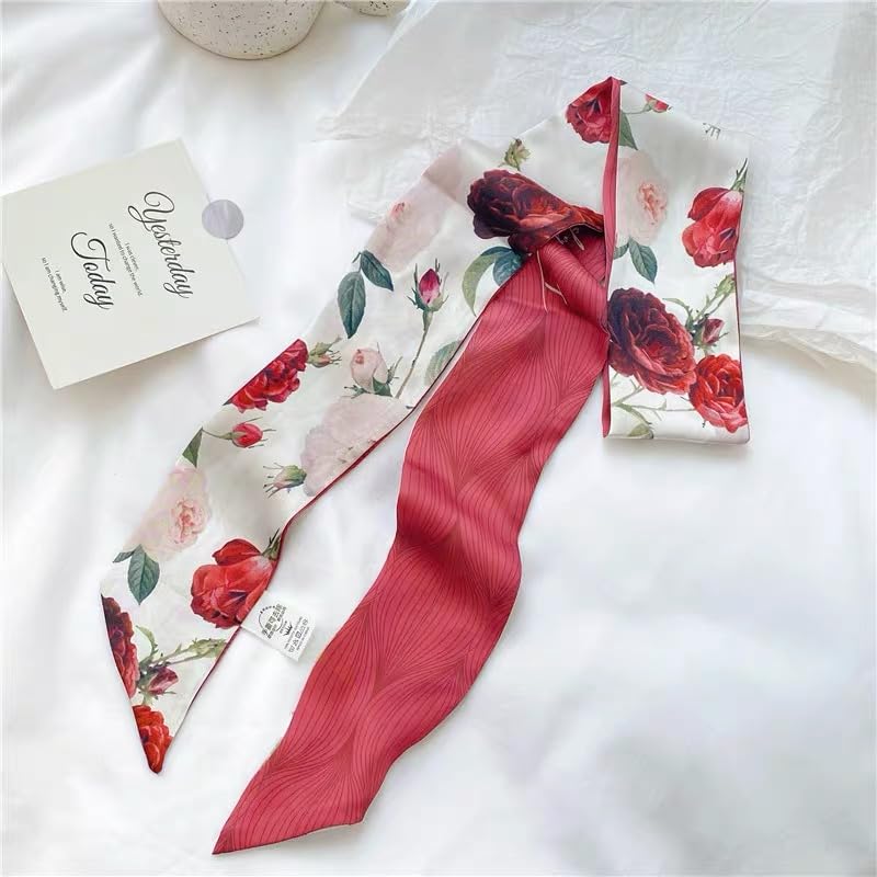 Red Flower Fashion Bag Handbag Handle Ribbon Scarf Polka Dot Printing Neckerchief Scarf Women's Fashion Scarves3