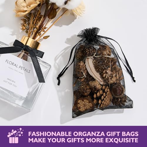 Image of PACKINNO 100pcs Black Organza Bags, Sheer Organza Bags 4x6 Inch, Small Mesh Bag, Drawstring Gift Bags for Party, Candy, Christmas, Festival, Bathroom Soaps, Makeup, Jewelry