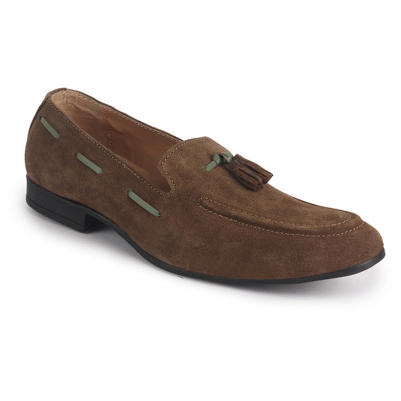 Image of FAUSTO Mens Suede Leather Tassel Loafers| Slip-On Party & Formal Dress Casual Shoes for Weddings & Parties | Comfort Moccasins