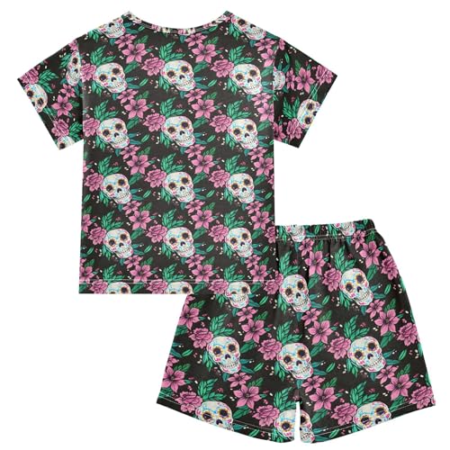 Skull Flower Pajama Set Pajamas Sleepwear Nightwear Loungewear Clothes Set B04044352