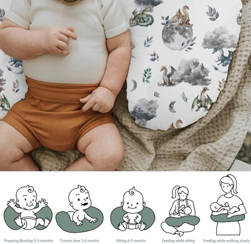 Watercolor Dragons Baby Nursing Pillow Covers for Boy Girl Fairytale Dragon Wings Leaves Nursing Slipcovers for Breastfeeding Pillows Dragon Moon Cloud Soft Stretchy Removable Cover for Newborn Infant — 사진 6