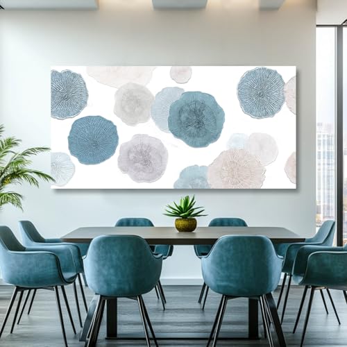 Image of VAYIMDH Blue Wall Prints on Canvas White and Grey Abstract Wall Decor for Home Living Room Framed Poster Cozy Bedroom Painting 24 inchx 48 inch Flowers Wall Art