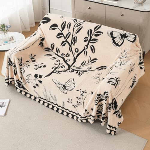 Image of HOKIPO Luxury Plush Sofa Cover Throw for 2 Seater Sofa | Soft Sofa Throw for Complete Sofa Protection, 'Noirea Series' Butterfly Garden (180x250 cm) (AR-6652-D7)