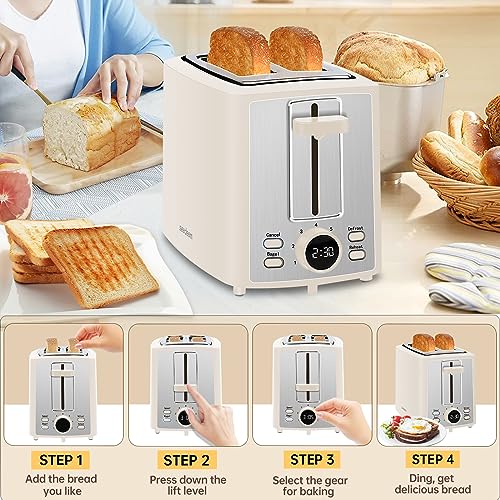 Image of SEEDEEM Toaster for 2 Slices, Toaster with LCD Display, 7 Shadow Settings, 3.5 cm Extra Wide Slotted Refraction Toaster Bagel, Defrost Function, Removable Crumb Compartment, 900 W