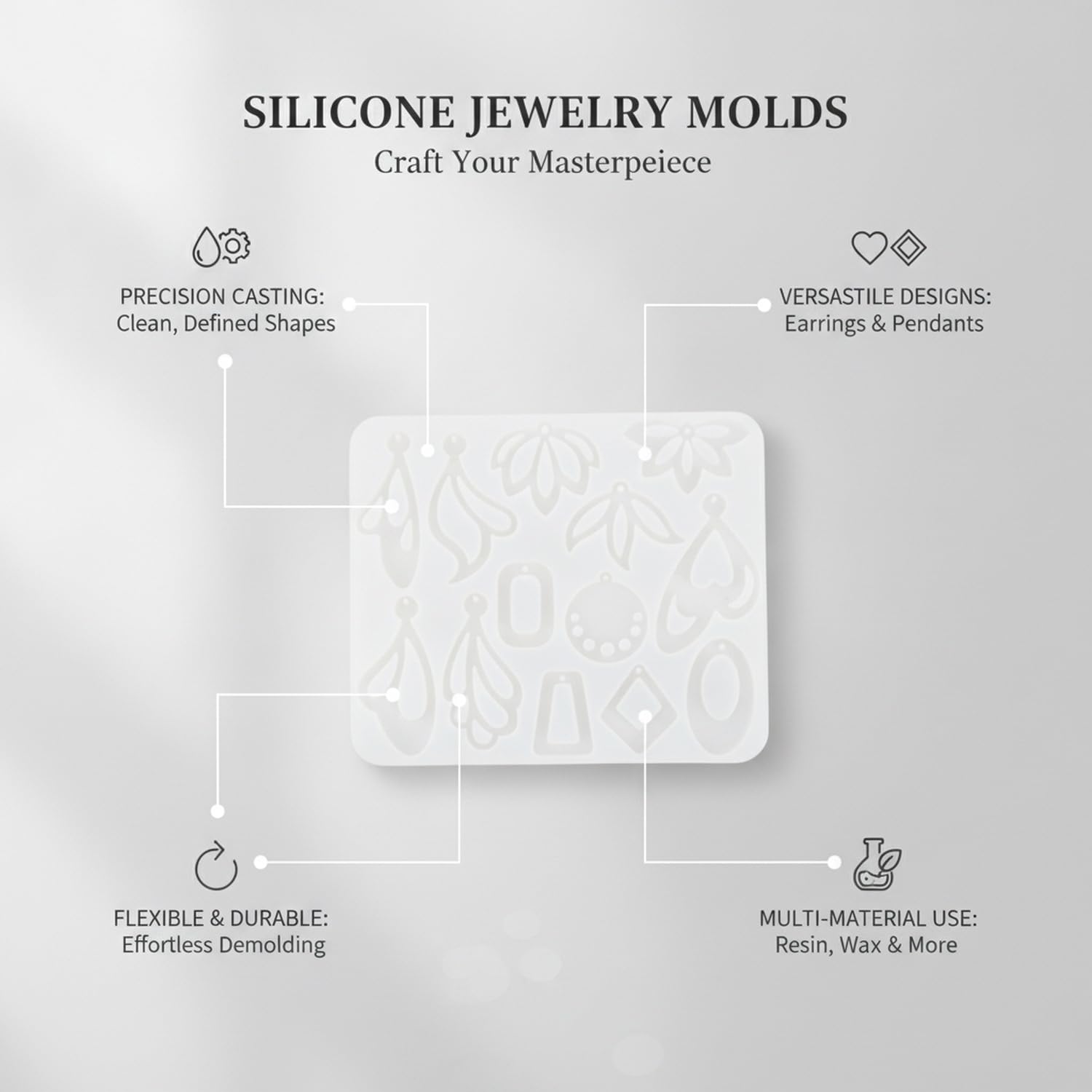 Stampo in silicone per la creazione di gioielli fai da te, forme geometriche per orecchini in resina, materiale flessibile per progetti artigianali