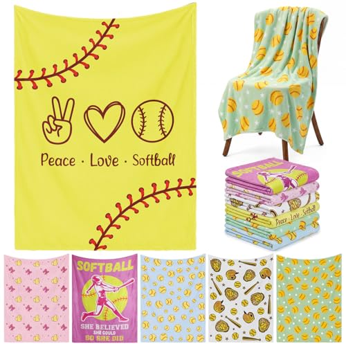 HunnmingRe 12 Pcs Softball Blankets for Women Bulk Soft Lightweight Flannel Throw Blankets Softball Gifts for Teens Adults Team Coach Player Lovers Accessories Sofa Couch Decor 40x50(Vivid)