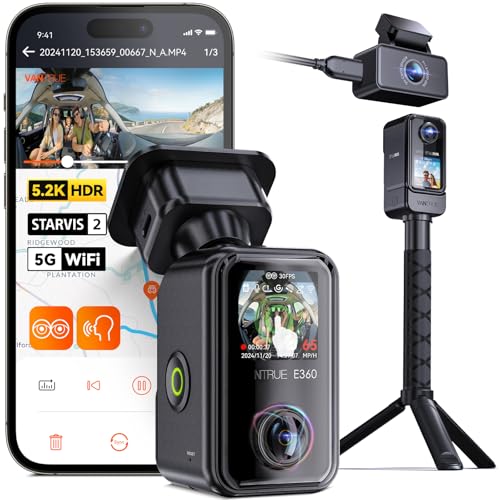 Vantrue E360 Panoramic 2 Channel Dash Cam, 420 Degrees, Dual STARVIS 2, Front Fisheye + Inside Fisheye, Dual IR Night Vision, Action Camera, Voice Control, Touchscreen, GPS, Parking Mode, Su