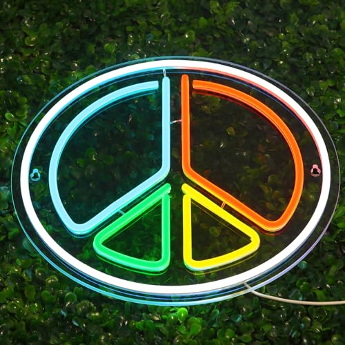 Image of LED Peace Neon Sign for Wall Decor, Neons Light Sign Neon Room Decor,USB Night Lights for Bedrooms, Game Rooms,Parties,Holiday Gifts(13.8 * 13.8 inch)